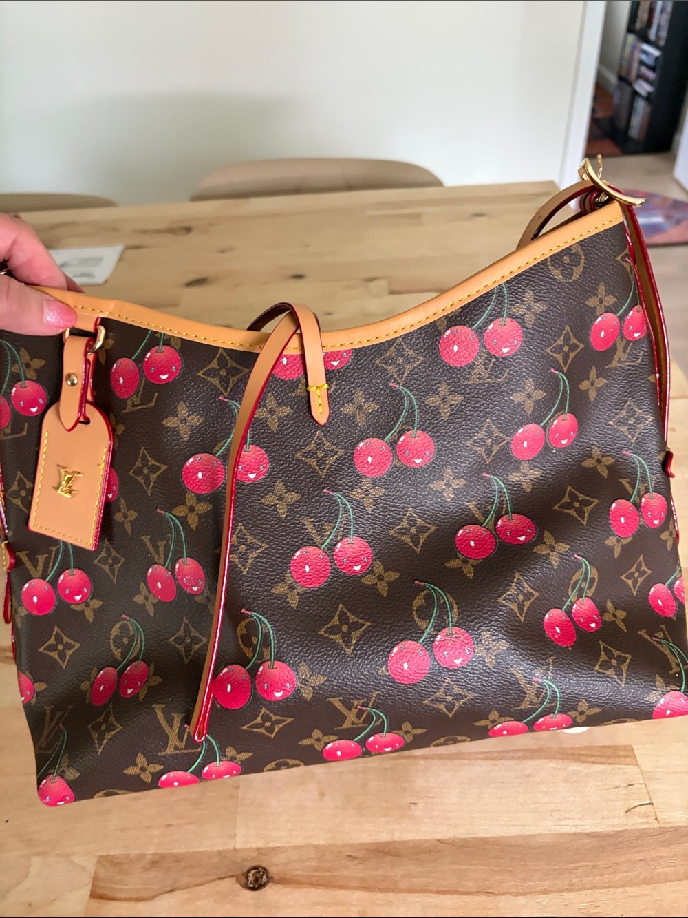 Louis Vuitton Cherry-Print Monogram Shoulder Bag in Brown and Red